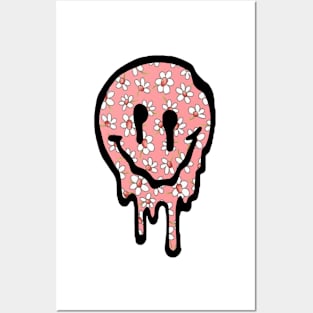 Floral Drippy Smiley Face Posters and Art